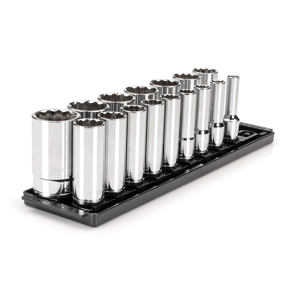 1/2 Inch Drive Deep 12-Point Socket Set with Rails, 16-Piece (3/8-1-5/16 in.)